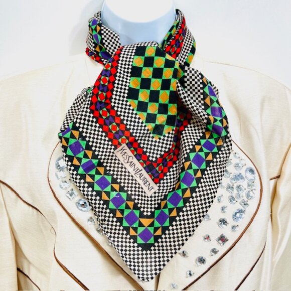 Vigt  Yves Saint Laurent Mini Scarf/HandkerCotton, 21" green  red black check(13 - Picture 4 of 5